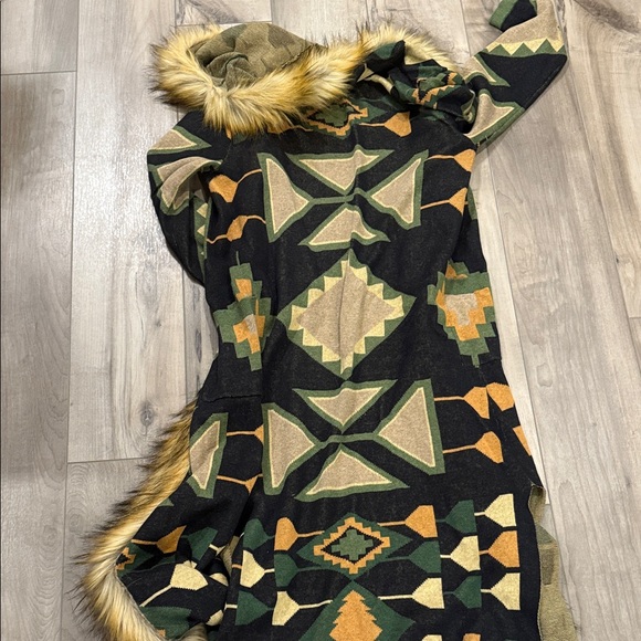 Tasha Polizzi Tinsley Aztec and Fur Long Cardigan Sweater with Faux Fur Trim - Picture 2 of 11